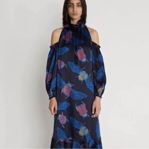 Rodebjer blue silk cold shoulder midi dress - size XL NWT